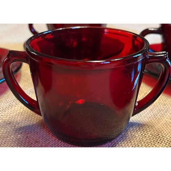 Ruby Red 14-Piece Coffee Set Anchor Hocking Cups Saucers Creamer Open Sugar Bowl - Picture 5 of 10